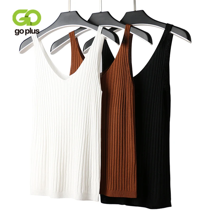 

GOPLUS Summer Knitted Tank Tops Vintage Casual V-Neck Sleeveless Top Womens Red Soft Basic Tops Woman Clothes Camiseta Tirantes