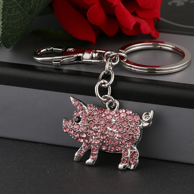 

2017 brand new pig wings crystal rhinestone key chain holder women car key chain ysk069 gift bag pendant