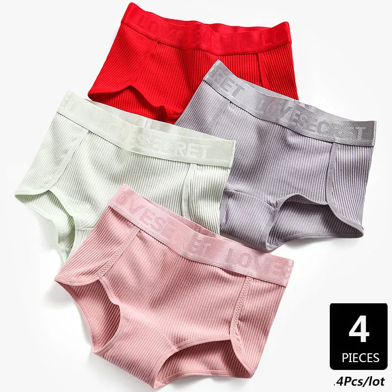 

Feilibin 4Pcs/lot Women Panties Cotton Soft Underwear Solid Fashion Panty Seamless Briefs Breathable Lovely Girls Lingerie