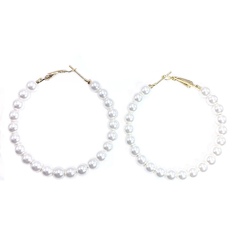 Модные Золотые Большие серьги-кольца для женщин, новые летние корейские трендовые стильные белые имитация-комплект жемчужных серег, женские Украшения - Окраска металла: gold