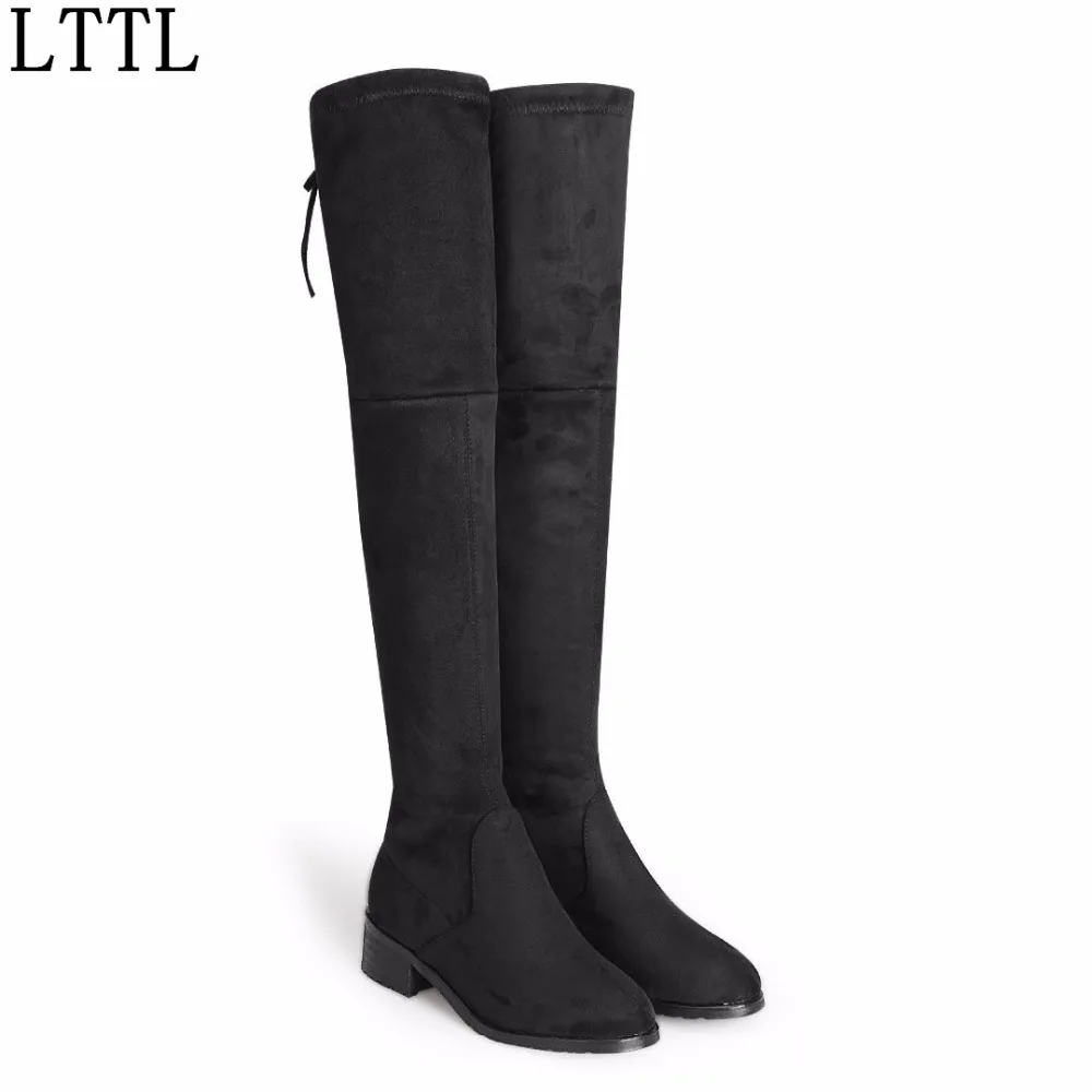 Women Sexy Thigh High Boots Suede Exquisite Back Lace-up Long Boots Fashion Winter Low Heels Boots Hot Selling