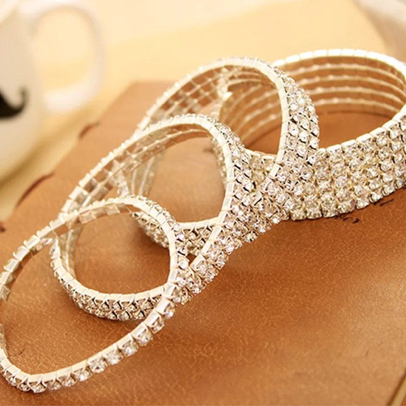 

Fashion Elastic Crystal Rhinestone Bracelets Silver Plated Shiny Wristband Single Row Stretch Bracelet Bangle for Women Gifts