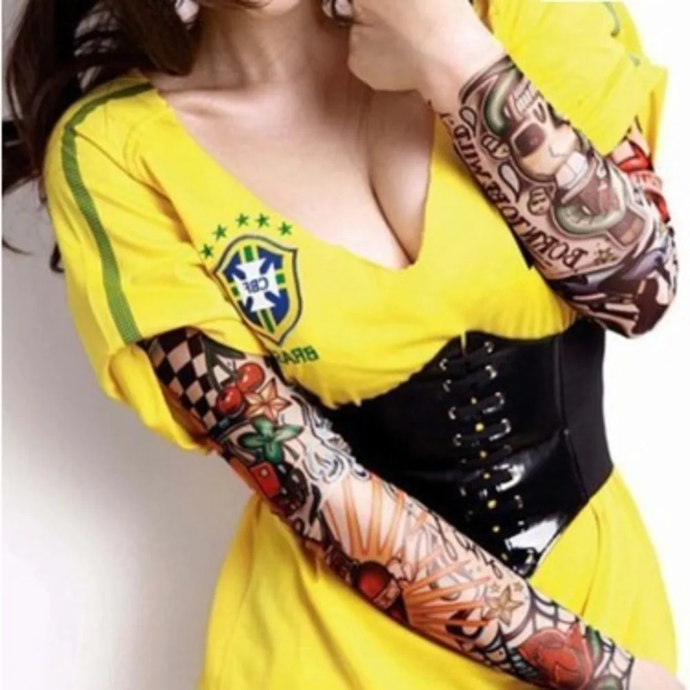 

2pcs/lot Women Radiation Protection Elastic Fake Temporary Tattoo Sleeve Body Arm Leg Stockings Tatoo for Men Free Shipping