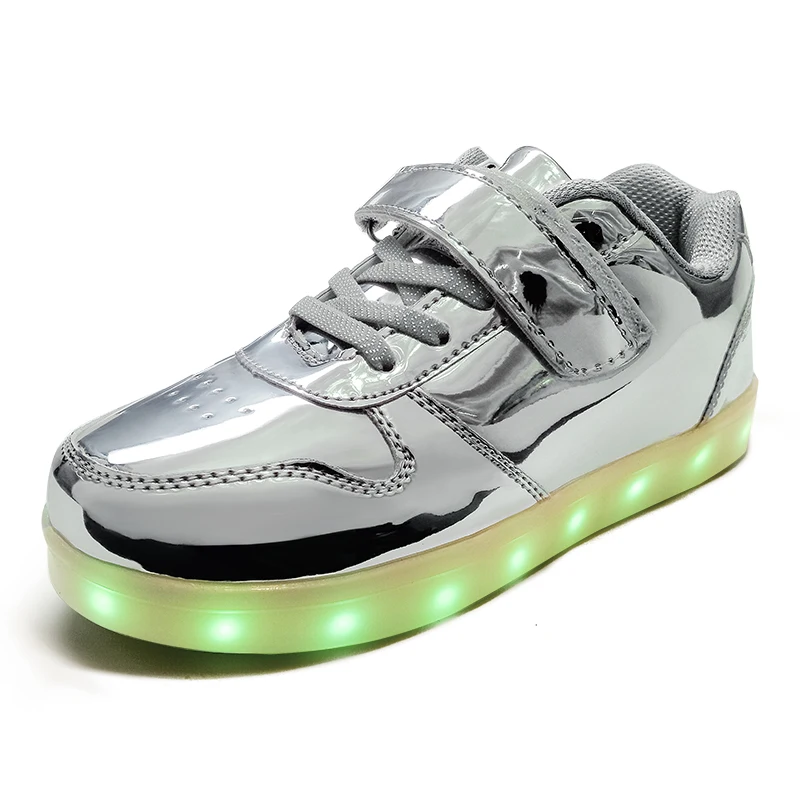 Светящаяся обувь со светодиодной подсветкой для мальчиков и девочек; модный светильник; повседневная детская обувь; 7 цветов; Зарядка через USB; Новинка; светящаяся подошва; детские кроссовки - Цвет: 1122 Silver