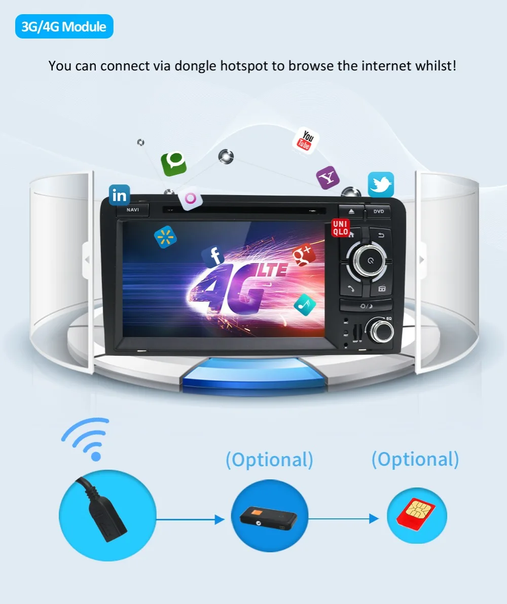 Sale Bosion 7 inch HD 2 Din Android 9.0 Octa 8 Core Car Radio Stereo DVD Player Multimedia Navigation GPS For Audi A3 8P 2003-2011 BT 17