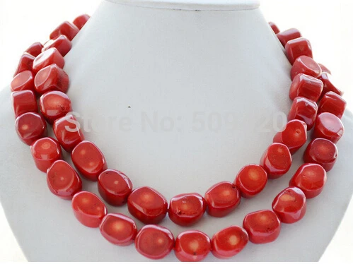

W&O655 2strands 17mm real baroque red coral bead necklace