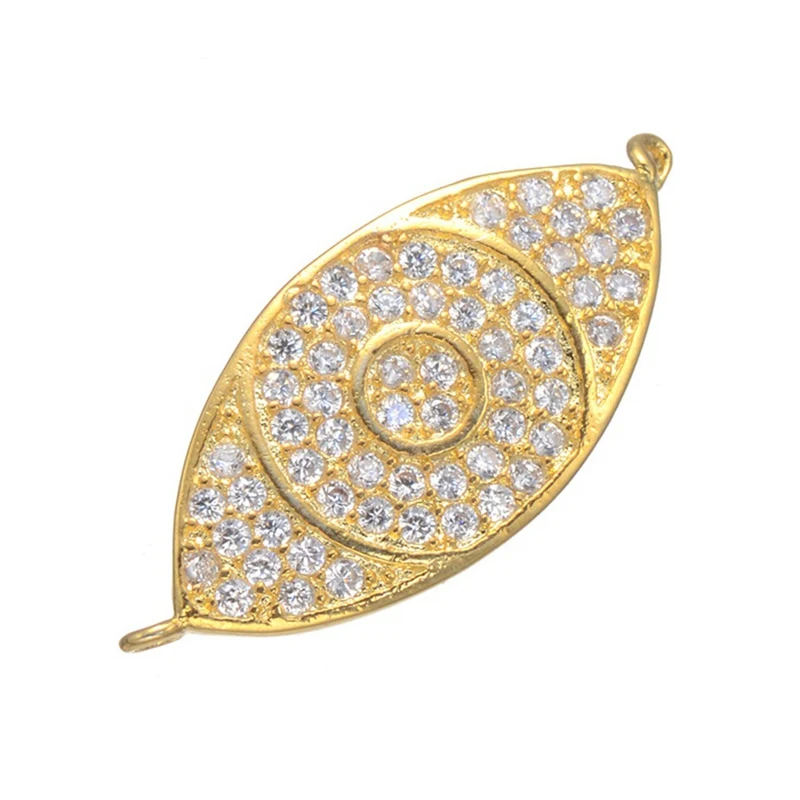 Rose Gold/Gold Plated Micro Pave Zircon Evil Eye Connectors fit Jewelry