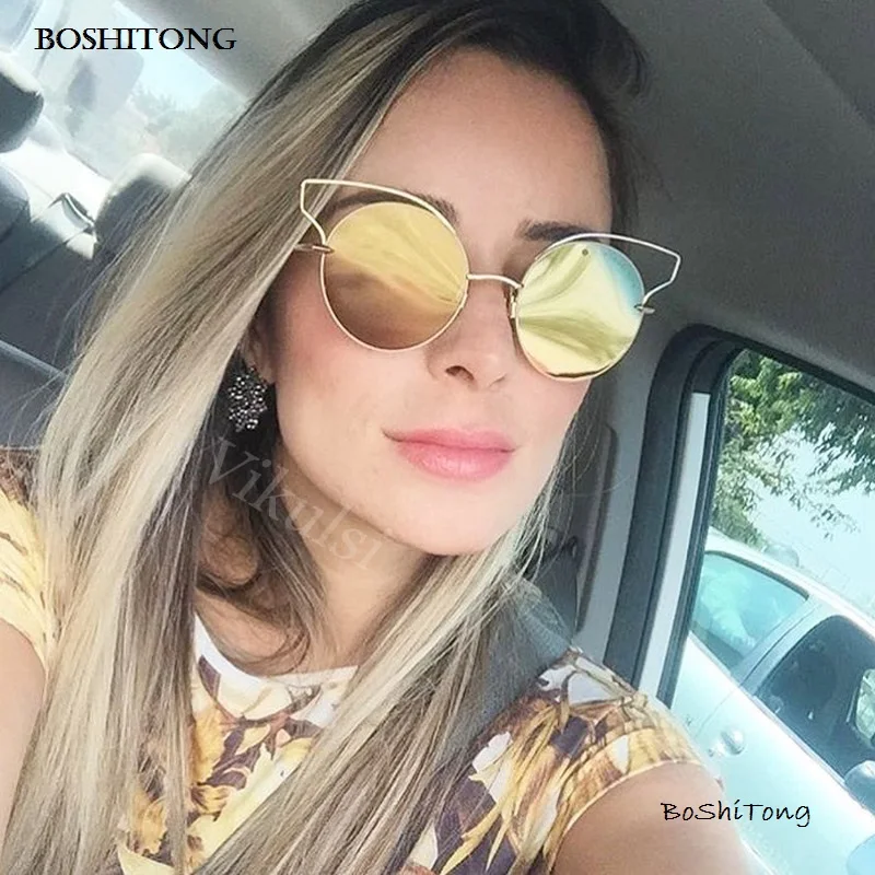 2017 Fashion Sexy Cat Eye Sunglasses Women Coating Reflective Mirror Glasses Retro Sexy