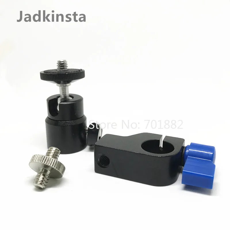 Kit 15mm Rod Clamp with 14 Mount + Tripod Mini Ballhead + 14 Male to Male Screw Adapter For DSLR Camera Cage Monitor (1)