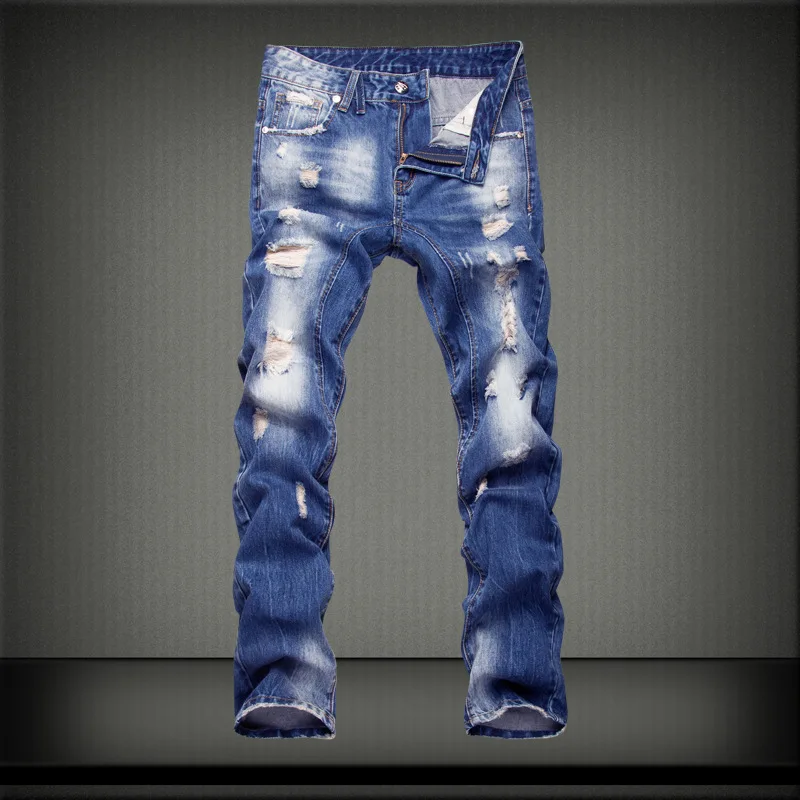 В Стиле Хип-хоп мужские байкерские джинсы одежда 2018 Проблемные Джинсы мужские slim fit denim уничтожены джинсы мужчин отверстие рваные джинсы