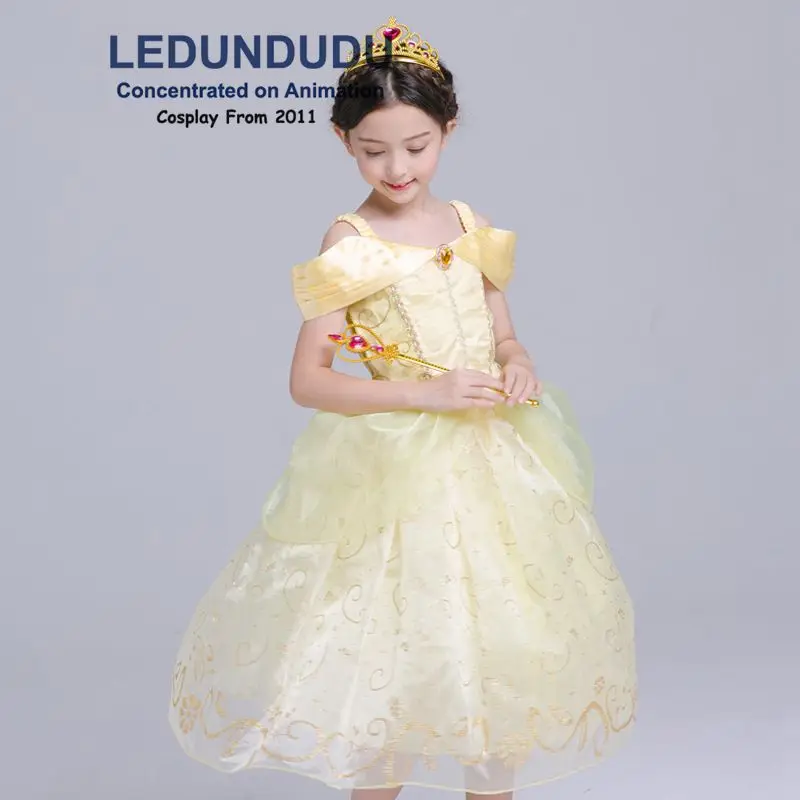 Hot Beauty and the Beast Cosplay Costume Girls Gorgeous Princess Dress Children Fancy Halloween Clothes Belle Princess Dress (17)
