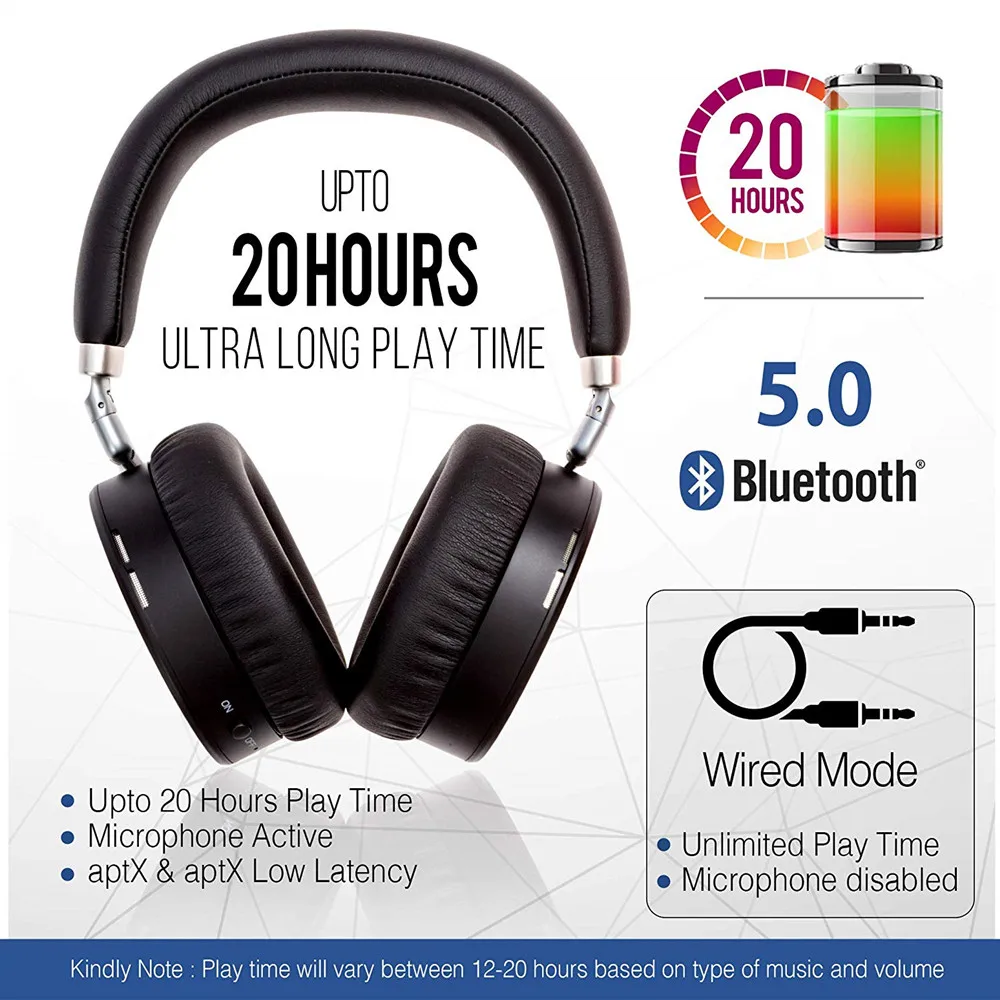 VIKEFON Updated Bluetooth 5.0 Earphones Active Noise Cancelling Headphones Aptx Low Latency Deep Bass Foldable Wireless Headset