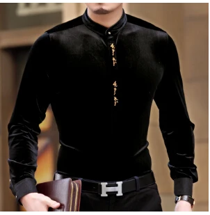 Хит, новая брендовая мужская одежда, Золотая Бархатная рубашка со стоячим воротником, деловая приталенная рубашка с длинным рукавом, платье для мужчин, костюмы певицы - Цвет: 9