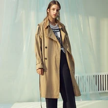 FS012 Новое поступление осень хаки двубортный с поясом Классический английский стиль Модный повседневный свободный длинный женский плащ