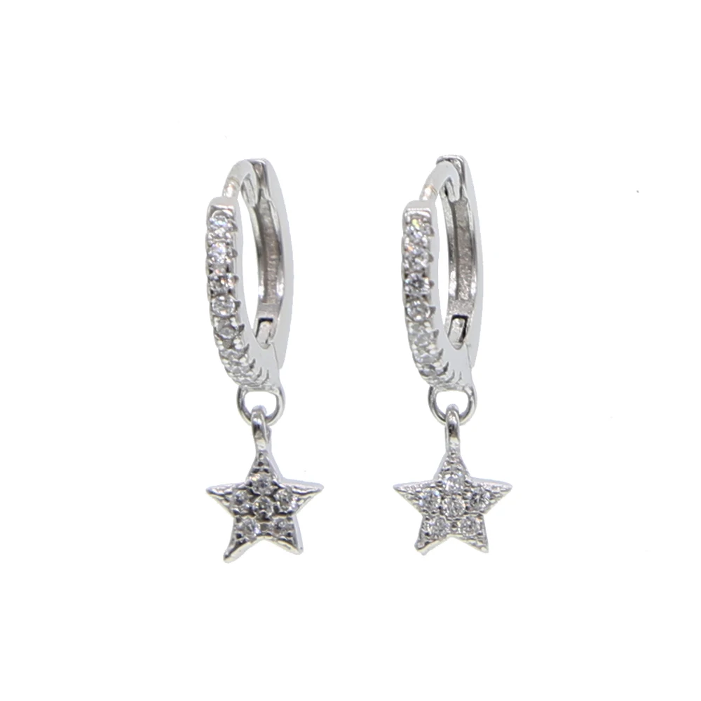 100% 925 sterling silver Christmas gift delicate star charm clip on micro pave clear cz cute tiny star dangle earring (3)