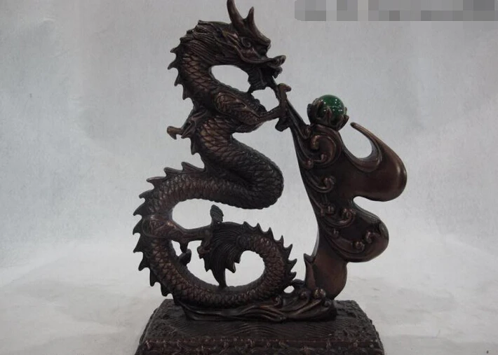 

Fast shipping USPS to USA S2935 10 Chinese Feng Shui Bronze Copper Blessing Dragon Play Spit Jade Bead Statue