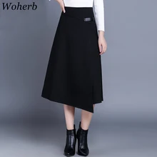 Woherb размера плюс 4XL зимние юбки женские ассиметричные плотные юбки Повседневные длинные юбки с разрезом и высокой талией Saia Jupe Femme 20465