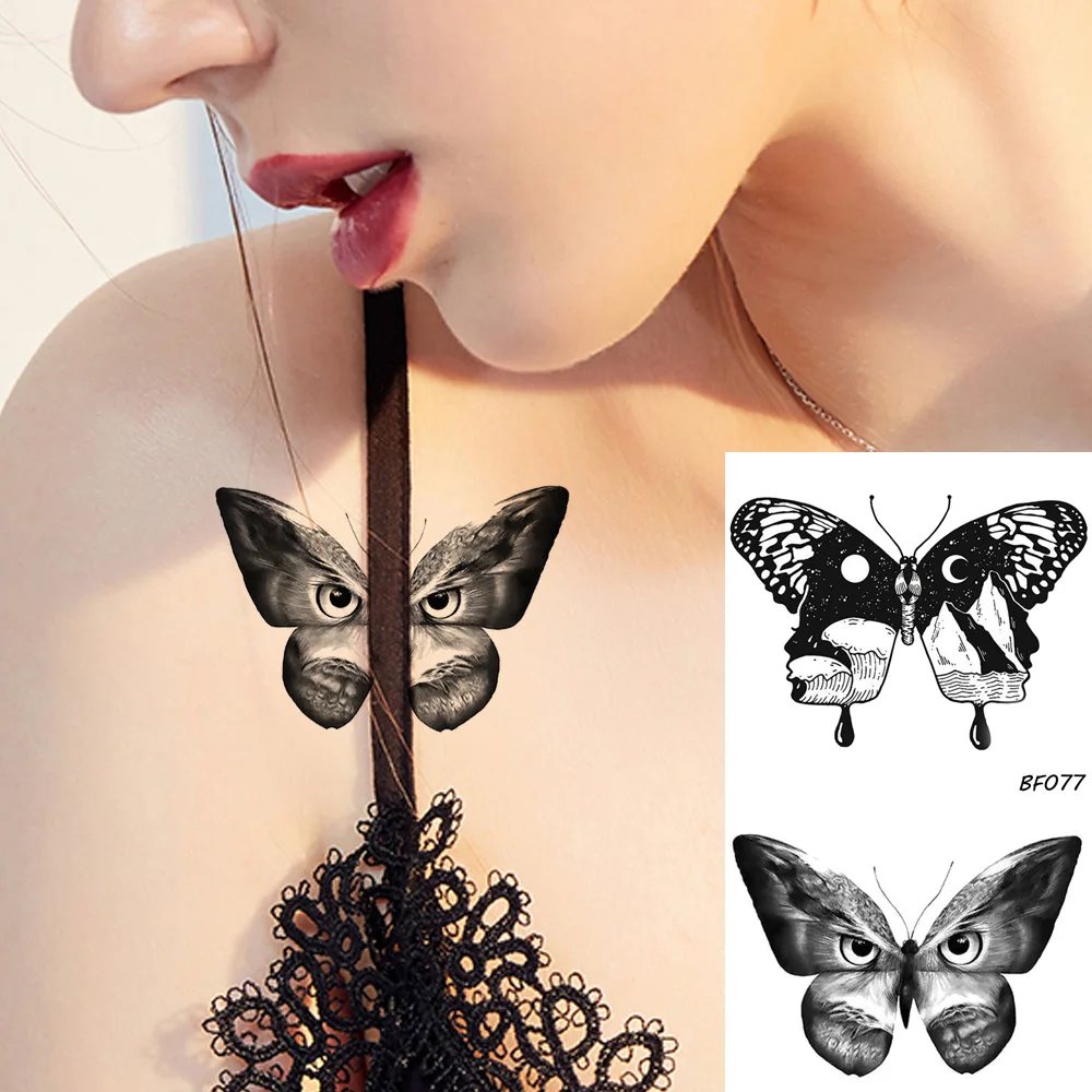 

Black Tattoo Stickers Moth Lace Sexy Women Little Temporary Tattoo Owl Girls Makeup Tip Fake Tatoos Body Arm Art Butterfly Paste