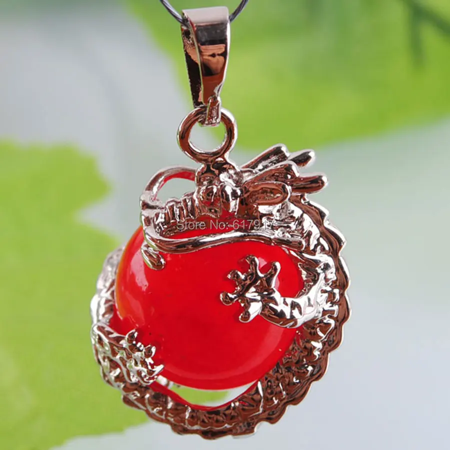 Free Shipping Natural Red Jades Gem Stone Round Ball 16mm Bead Dragon 