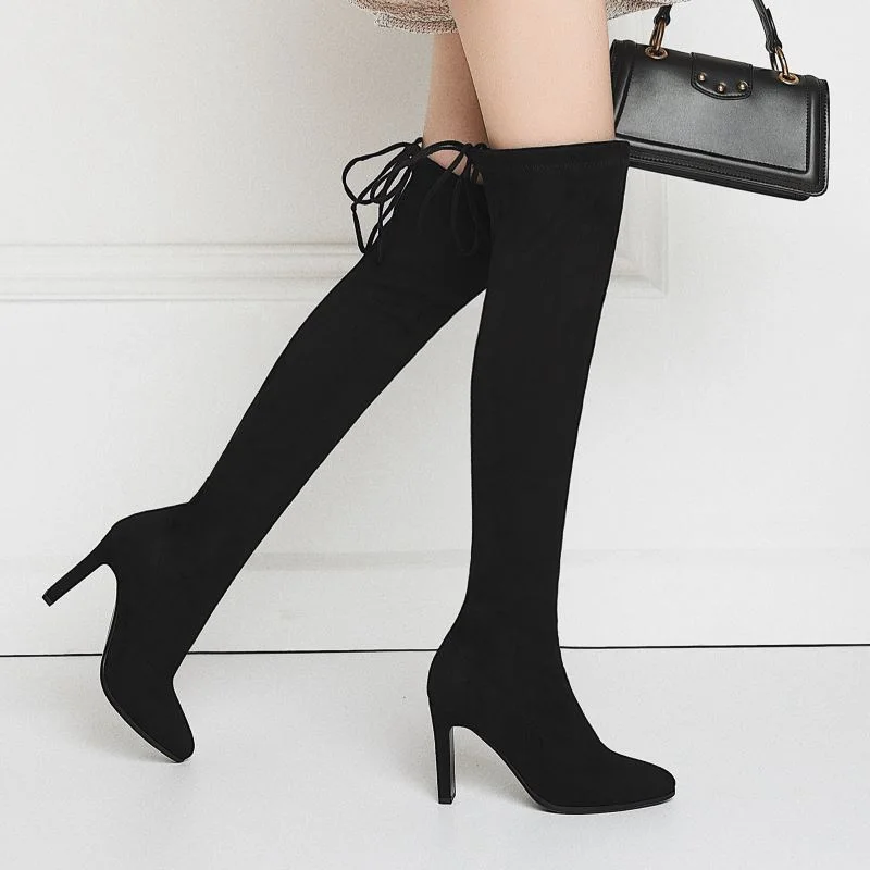 Taoffen Hot Sale New Arrival Stretch Boots Fashion High Heel Over The Knee Boots Women Winter Shoes Footwear Size 34-43