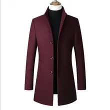 Брендовый однотонный серый красный мужской шерстяной плащ осень-зима, Мужская шерстяная верхняя одежда высокого качества со стоячим воротником, черная длинная ветровка