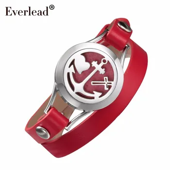 

EVERLEAD red double leather bracelet Love your body Heart anchor locket Valentine's Day diffusser gift bracelets for Girlfriend