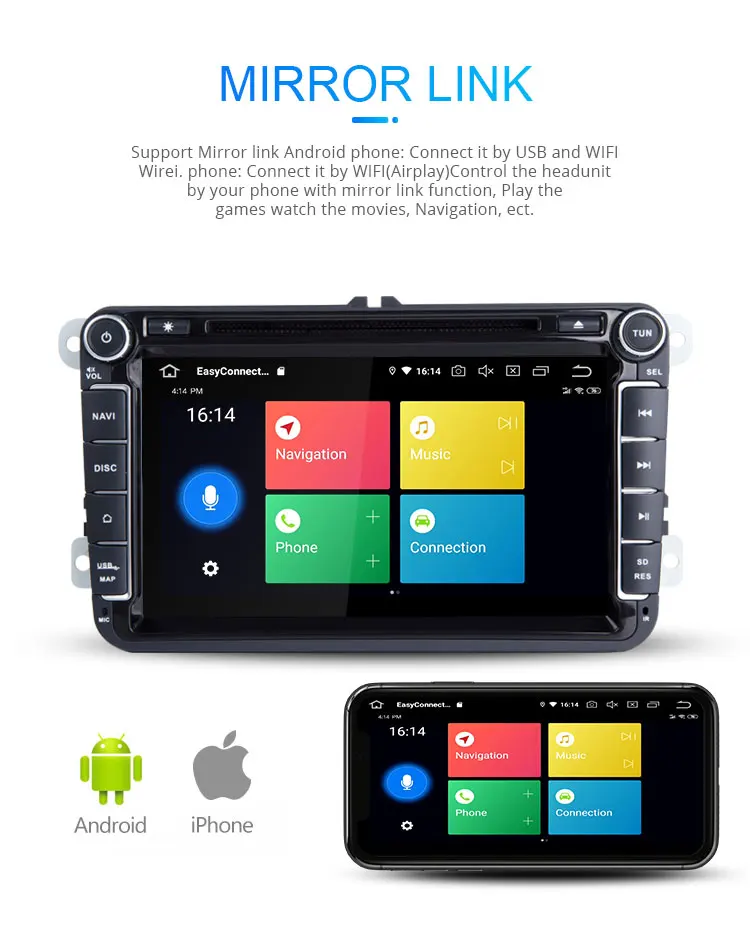 Discount LJHANG 2 Din Android 9.0 Car DVD Player For VW Volkswagen SKODA GOLF 5 6 POLO PASSAT B6 JETTA TIGU0AN GPS Navigation Radio WIFI 6