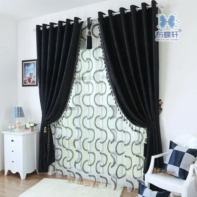 Moderne Stijl Zwarte Zijde Reliëf Verduisterende Gordijnen Woonkamer ... Moderne Stijl Zwarte Zijde Reliëf Verduisterende Gordijnen Woonkamer ...