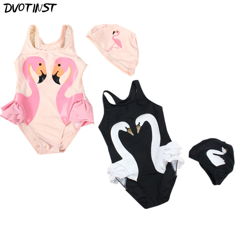 

Baby Girls Clothes Swan Flamingo Swimwear+Hat 2pcs Set Kids Children Swimming Suit Spa Bathing Summer Beach Clothing Costume
