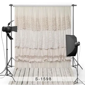 

White Lace Flower Curtain Wood Floor photo backdrop Vinyl cloth High quality Computer print party photo studio background