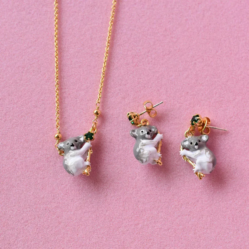 

French Dyxytwe Enamel Earring Necklace Koala Animal Fashion Beautiful Jewelry Sets For Women Luxury Party Jewelry
