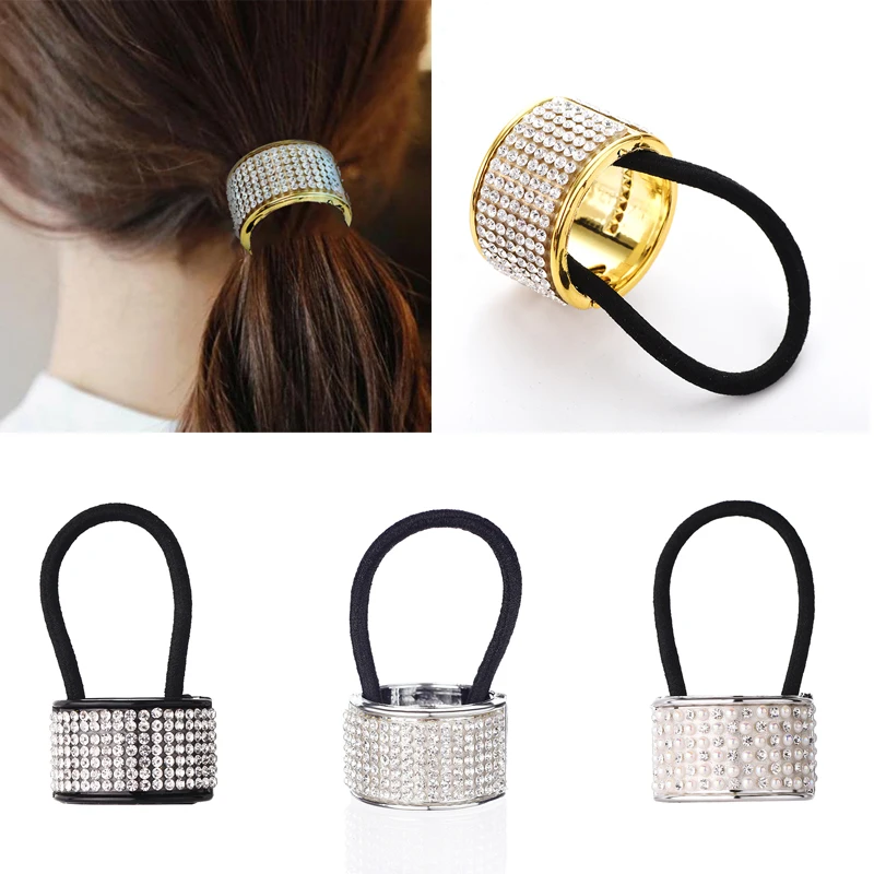 

M MISM Women Rhinestone Elastic Rubber Hair Bands Imitation Pearl Punk Chic Ponytail Holders Scrunchy Gum Hair Rope Accessories