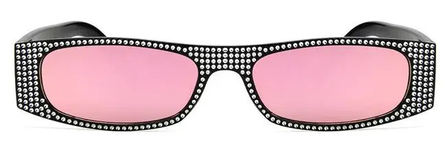 Квадратные Солнцезащитные очки с бриллиантами, женские брендовые солнцезащитные очки маленького размера с кристаллами, женские солнцезащитные очки, новые градиентные очки, зеркальные Оттенки UV400 - Цвет линз: black pink