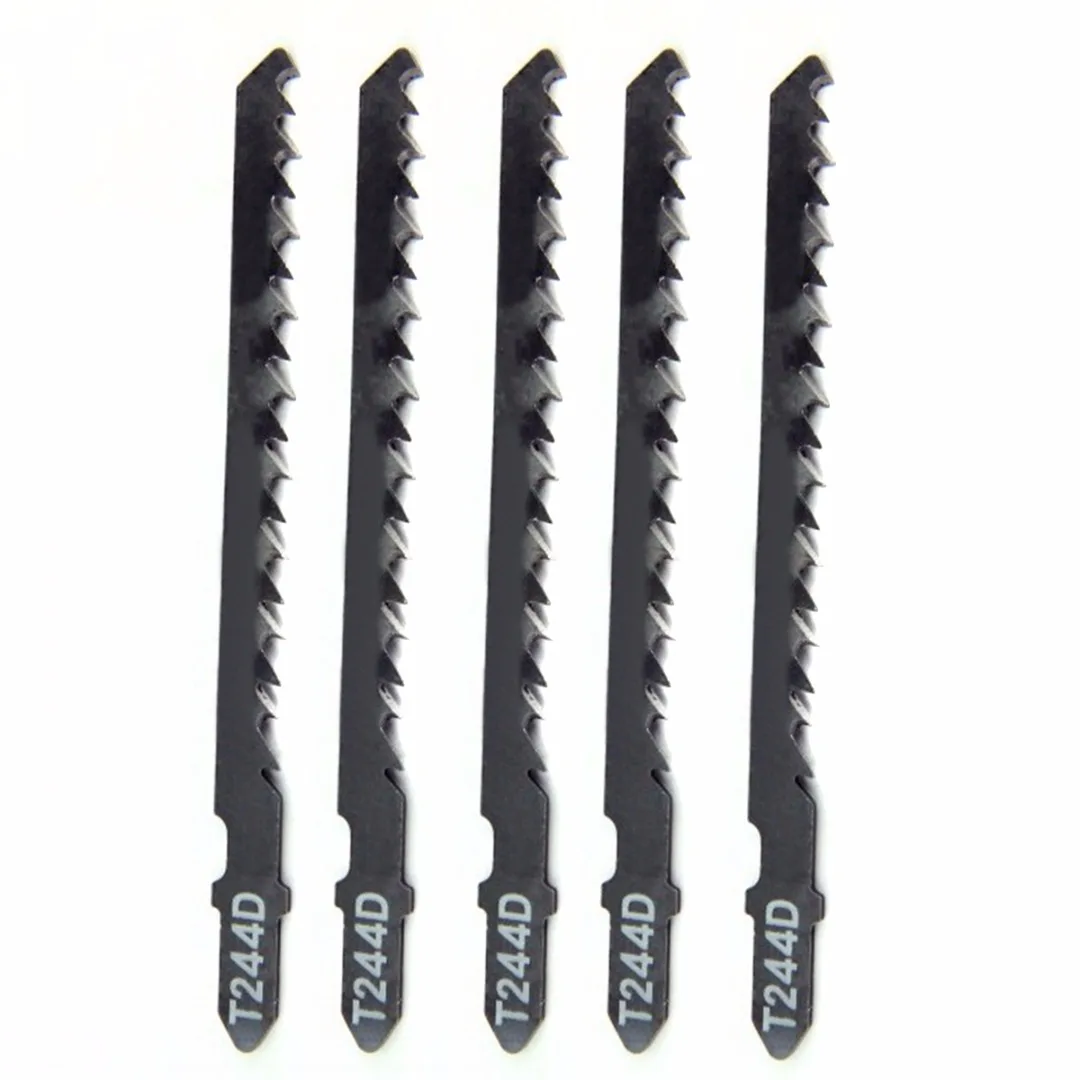 DWZ 5pcs T244D HCS T-Shank Curved Jigsaw Blades For Wood Fast Cutting 100mm Length