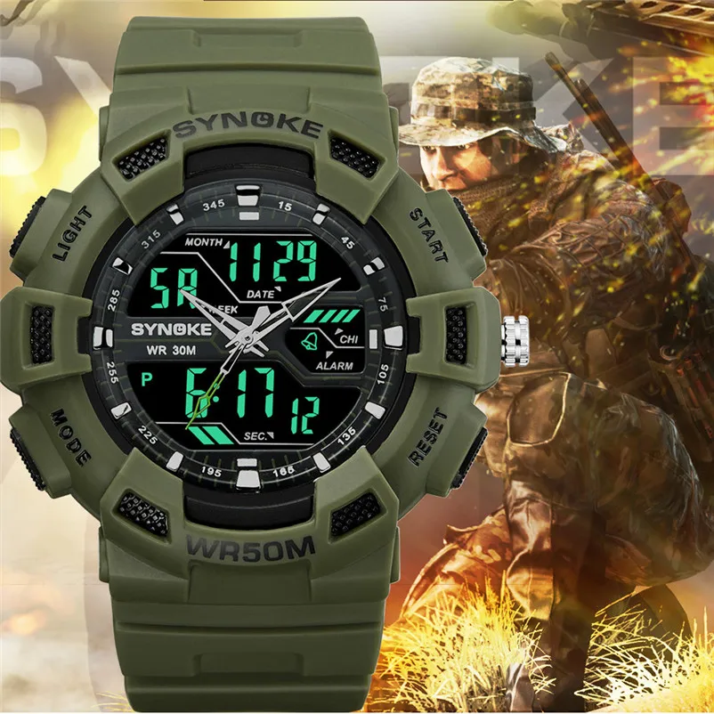 

Men Sports Watches Dual Display Analog Digital LED Electronic Quartz Wristwatches 50M Waterproof Swimming Military Watch #4M18#F