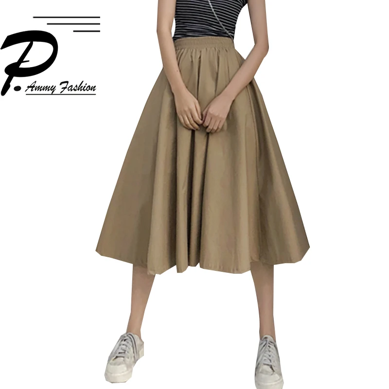 Женская модная летняя плиссированная юбка с высокой талией Джокер Высокая талия и пышная Свободная юбка юбки со складками Сексуальная Студенческая Однотонная юбка