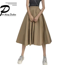 Женская модная летняя плиссированная юбка с высокой талией Джокер Высокая талия и пышная Свободная юбка юбки со складками Сексуальная Студенческая Однотонная юбка