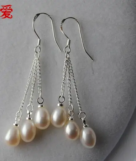 

Factory price wholesal Women Earrings Respected 5-6 mm light three line chain eardrop ear hook pure natural pearl earring