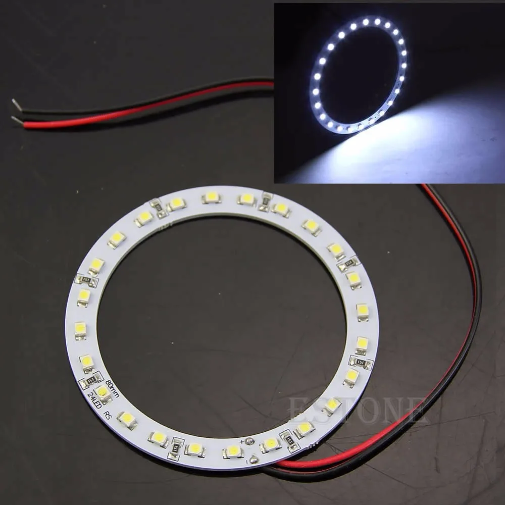 

YAM Car Styling Hot 2Pcs Bright White 80mm Angel Eyes 24 SMD LED Ring Car Light