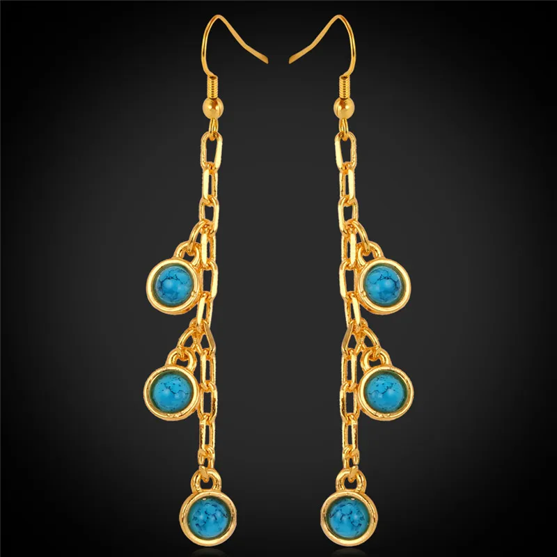

Kpop Long Drop Earrings For Women Blue Stone Jewelry New Design High Quality Green Stone Gold Color Earring E118
