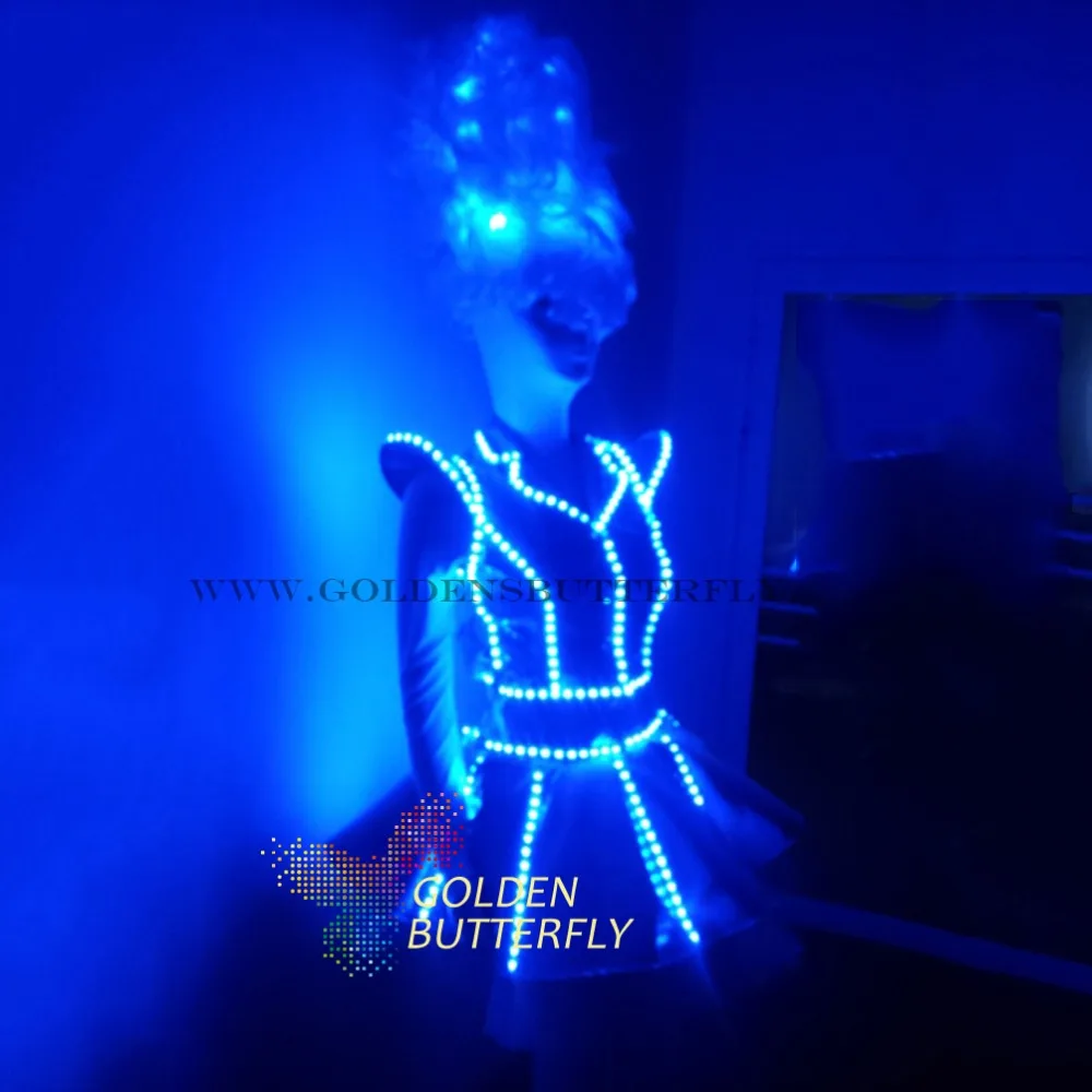  LED Dress Luminous Clothing Fashion Glowing Wedding Dress Clothes Luminous Headwear Short Skirt Sui