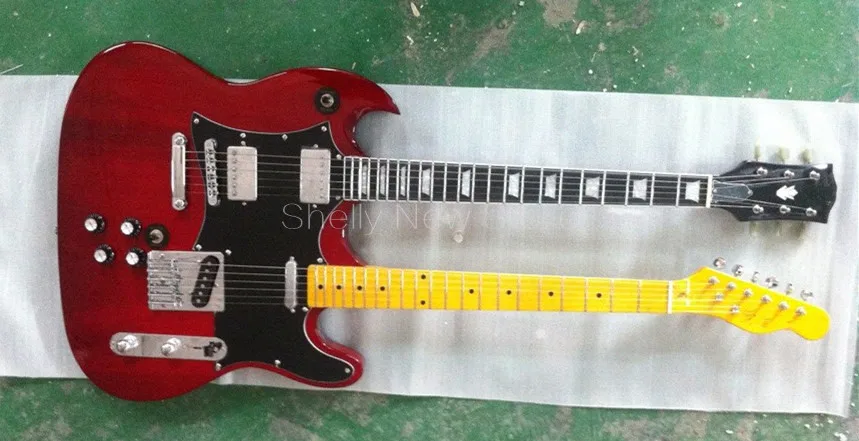Shelly <b>new</b> store factory custom red double neck <b>guitar</b> ebony ...