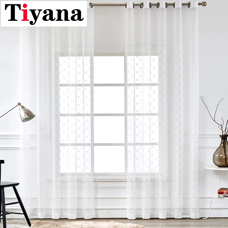 

Tiyana Nordic ins White Plaid Embroidered Tulle Curtains For Living Roon Bedroom Kitchen Window Screen Transmission Yarn PA308