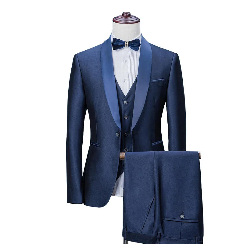 225 Custom Made Royal Blue Mens Suit 3 Piece 2017 New Arrivals Party Shawl Collar Prom Wedding Suits For Men