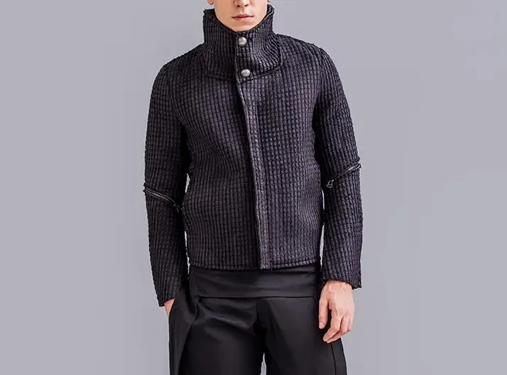 Hommes Texture Mode 2xl Nouvelle Noir Manteau Court Chaud Zipper Hiver M Épais Caractéristiques Yfb7g6yv