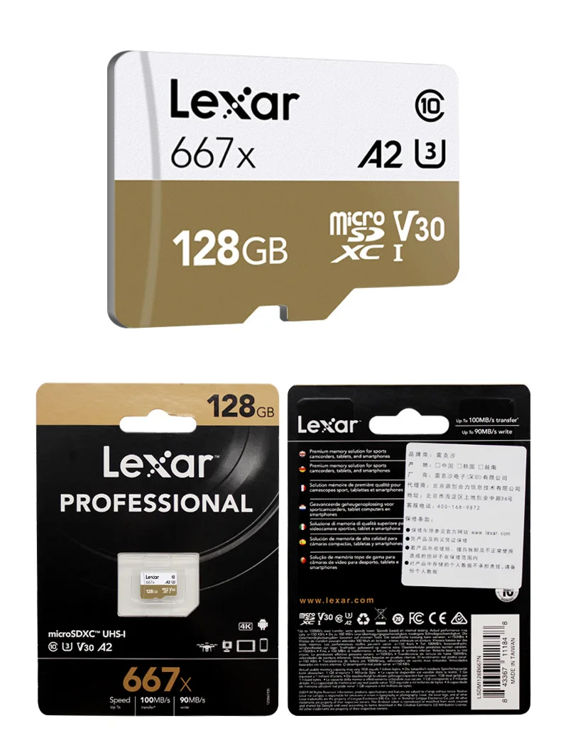 Lexar Professional 667x Micro SD карта 128 ГБ A2 100 МБ/с./с класс 10 карта памяти V30 UHS-I U3 для 1080p Full-HD 3D 4K видео