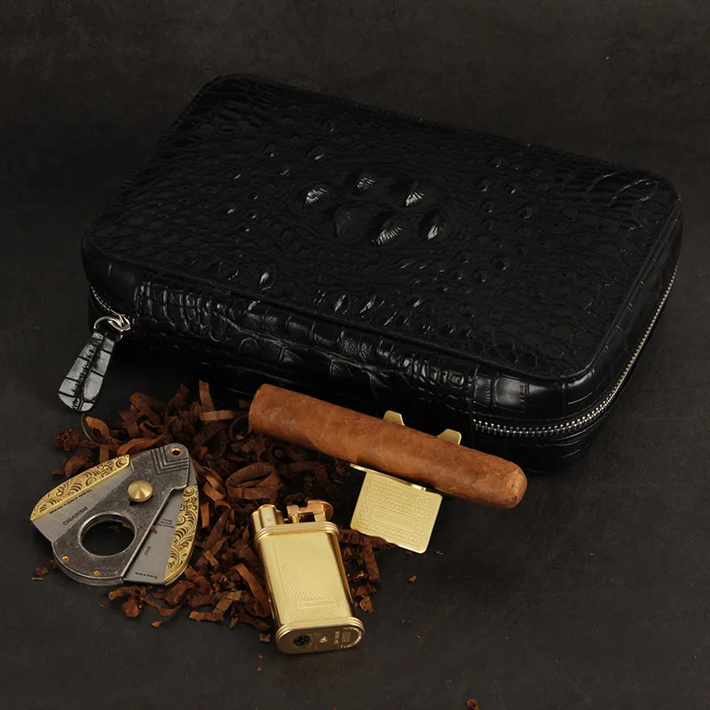 Цигаризм крокодил стиль натуральная кожа сигары Дорожный Чехол Humidor(Black Croco