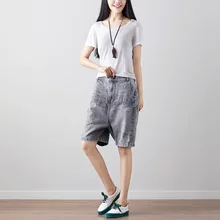 Для женщин летние шорты по колено джинсы дамы Винтаж Отбеленные джинсовые штаны женские джинсовые брюки