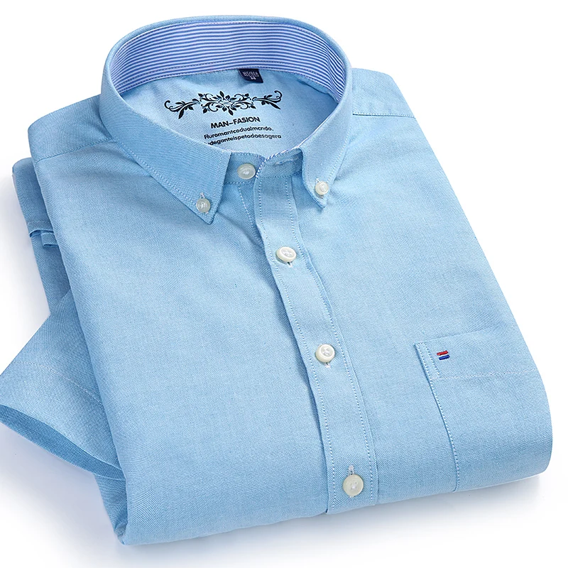 Acheter Langmeng Oxford Hommes Chemise À Manches Courtes robe chemise Cintrée Homme Social Business Chemise décontractée Marque Vêtements Pour Hommes