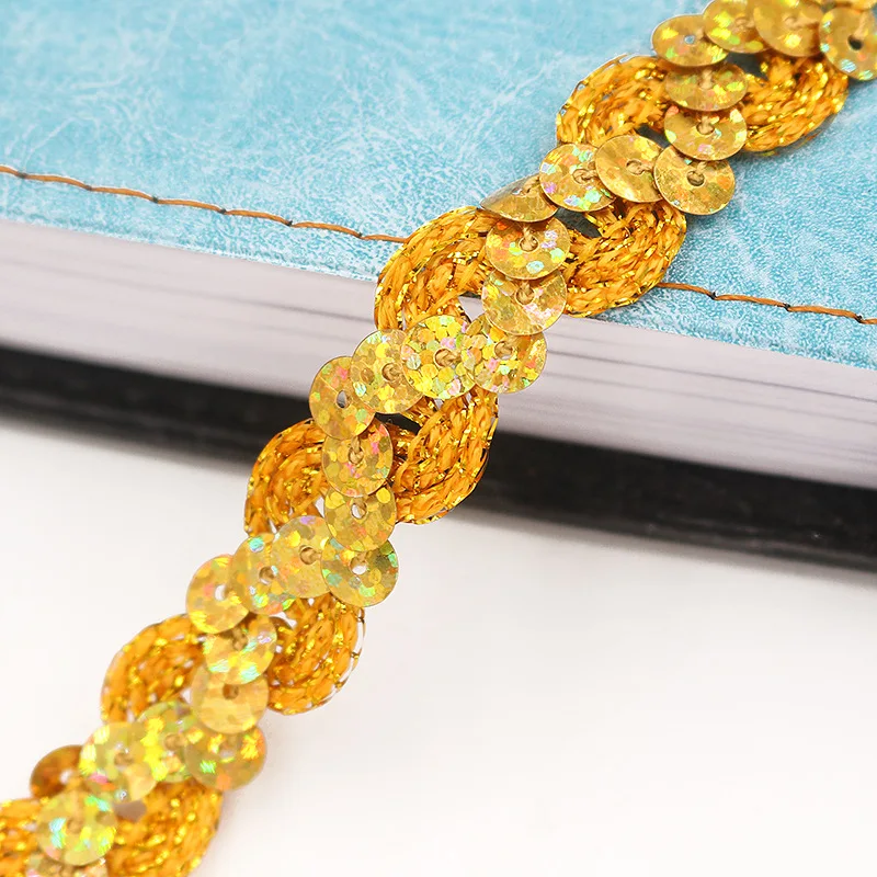Ribbon Decoration 5 Meter 15 mm Round Sequins Fabric Lace Trim for Wedding Party Decoration Cloth Crafts Sewing